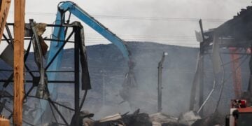 Εικόνα, σήμερα, από τις εγκαταστάσεις της εταιρείας Βιολάντα στην εθνική οδό Τρικάλων - Καρδίτσας (φωτ.: Θανάσης Καλλιαράς/ EUROKINISSI)