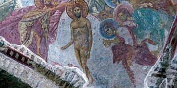 Η βάπτιση του Ιησού – Τοιχογραφία στην Αγία Σοφία της Τραπεζούντας (πηγή: Dosseman /commons.wikimedia.org)