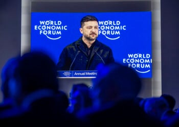 Ομιλία του Βολοντίμιρ Ζελένσκι στο Παγκόσμιο Οικονομικό Φόρουμ του Νταβός, Πέμπτη 22 Ιανουαρίου 2026 (φωτ.: EPA / Gian Ehrenzeller)