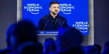 Ομιλία του Βολοντίμιρ Ζελένσκι στο Παγκόσμιο Οικονομικό Φόρουμ του Νταβός, Πέμπτη 22 Ιανουαρίου 2026 (φωτ.: EPA / Gian Ehrenzeller)