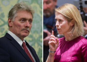 Ο εκπρόσωπος του Κρεμλίνου Ντμίτρι Πεσκόφ και η αντιπρόεδρος της Κομισιόν Κάγια Κάλας (φωτ.: ΕΡΑ/Ramil Sitdikov/Reuters / POOL/Olivier Hoslet)