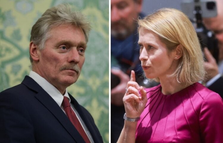 Ο εκπρόσωπος του Κρεμλίνου Ντμίτρι Πεσκόφ και η αντιπρόεδρος της Κομισιόν Κάγια Κάλας (φωτ.: ΕΡΑ/Ramil Sitdikov/Reuters / POOL/Olivier Hoslet)