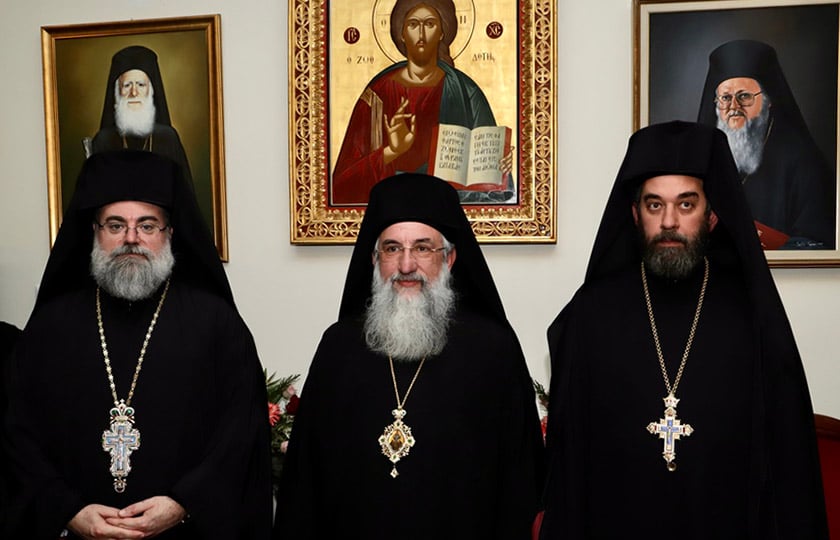 Από αριστερά: Μητροπολίτης Κυδωνίας και Αποκορώνου Τίτος, Αρχιεπίσκοπος Κρήτης Ευγένιος, μητροπολίτης Λάμπης, Συβρίτου και Σφακίων Ιωακείμ. Στην Αρχιεπισκοπή Κρήτης, Τετάρτη 28 Ιανουαρίου 2026 (φωτ.: ΑΠΕ-ΜΠΕ / Νίκος Χαλκιαδάκης)