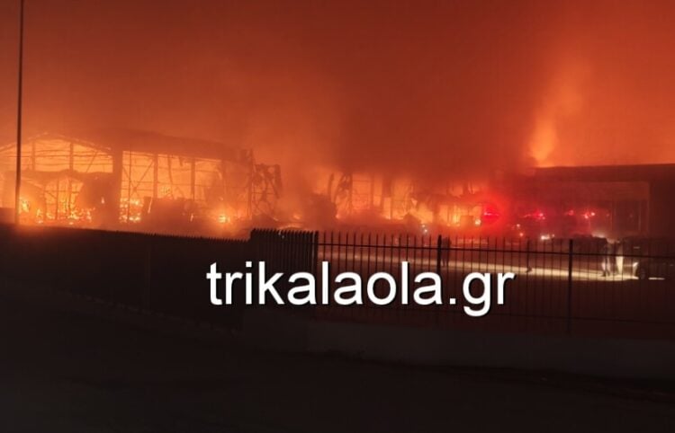Η φωτιά φαίνεται ότι έχει καταστρέψει σχεδόν ολοκληρωτικά το εργοστάσιο (φωτ.: trikalaola.gr)