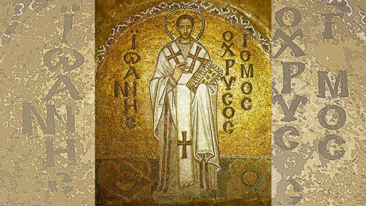 Ο Άγιος Ιωάννης ο Χρυσόστομος στο ψηφιδωτό των Πατέρων της Εκκλησίας στην Αγία Σοφία (πηγή: commons.wikimedia.org)