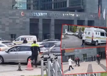 Αστυνομικοί έξω από το δικαστικό μέγαρο της Κωνσταντινούπολης όπου σημειώθηκε η επίθεση (φωτ.: dha.com.tr)