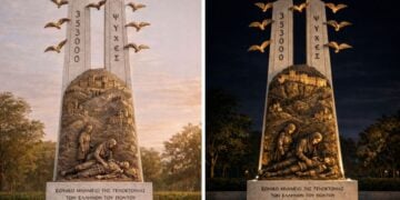 Απεικόνιση της μορφής που θα έχει το μνημείο στο Παραλίμνι (φωτ.: Σωματείο Δράσης «Νίκος Καπετανίδης»)