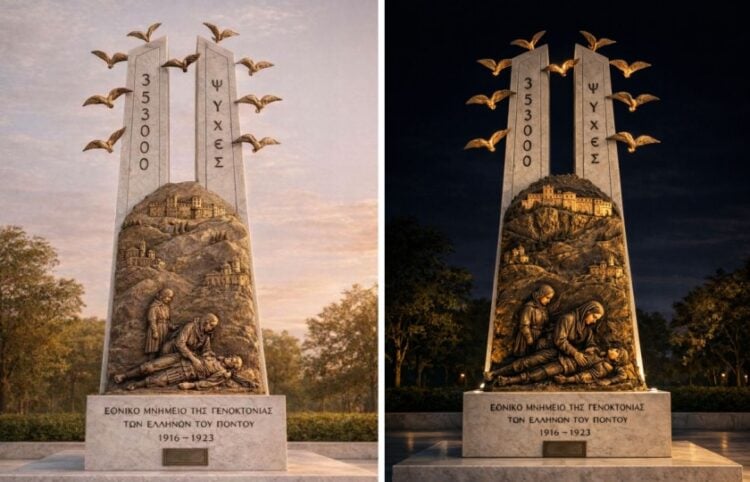 Απεικόνιση της μορφής που θα έχει το μνημείο στο Παραλίμνι (φωτ.: Σωματείο Δράσης «Νίκος Καπετανίδης»)