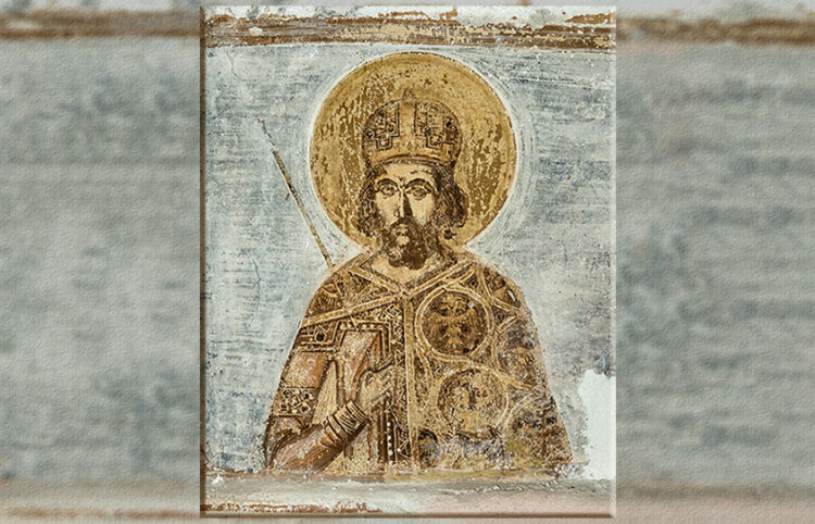 Προσωπογραφία του  Κωνσταντίνου ΙΑ’ Παλαιολόγου που αποκαλύφθηκε το 2024 στο Καθολικό της Παλαιάς Μονής Ταξιαρχών Αιγιαλείας (πηγή: EUROKINISSI / Γραφείο Τύπου υπουργείου Πολιτισμού)