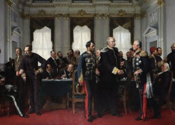 Το Συνέδριο του Βερολίνου [13 Ιουλίου 1878], σε πίνακα του Anton von Werner. Οι Μεγάλες Δυνάμεις αναδιαμόρφωσαν τους όρους της ειρήνης, αφήνοντας τους Αρμένιους εκτός αίθουσας και εκτός προστασίας (πηγή: Wikipedia)