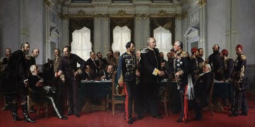 Το Συνέδριο του Βερολίνου [13 Ιουλίου 1878], σε πίνακα του Anton von Werner. Οι Μεγάλες Δυνάμεις αναδιαμόρφωσαν τους όρους της ειρήνης, αφήνοντας τους Αρμένιους εκτός αίθουσας και εκτός προστασίας (πηγή: Wikipedia)