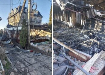 Τα συντρίμμια του εστιατορίου στη Χερσώνα όπου σκοτώθηκαν 27 άνθρωποι (φωτ.: ΕΡΑ/Κυβερνείο Χερσώνας)