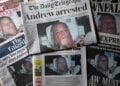 Πρωτοσέλιδα βρετανικών εφημερίδων για τη σύλληψη του Άντριου, Παρασκευή 20 Φεβρουαρίου 2026 (φωτ.: EPA / Adam Vaughan)