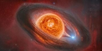 Καλλιτεχνική απεικόνιση του WOH G64 κατά την πρόσφατη μεταμόρφωσή του, με τη βοήθεια της τεχνητής νοημοσύνης
(πηγή: Daniel Cea Martinez)