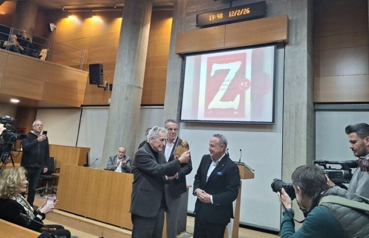 Ο Μάνος Γαβράς στην τιμητική εκδήλωση του δήμου Θεσσαλονίκης (φωτ.: ΑΠΕ-ΜΠΕ)