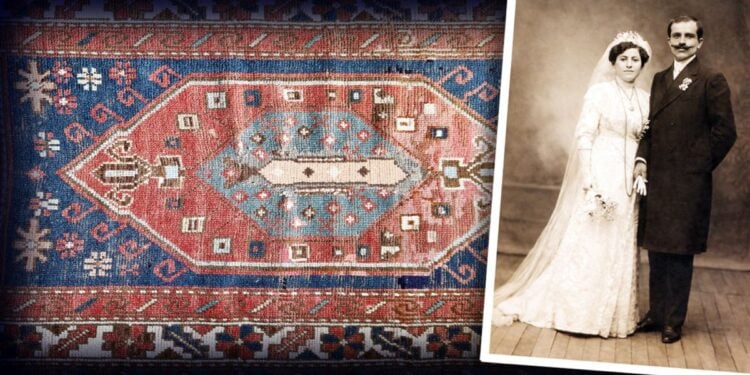 Το ζεύγος Όλγας και Νικόλαου Σιταρίδη με φόντο το περσικό χαλί τους
(φωτ.: Άκης Χαμαμτζόγλου/ εικ.: Αλεξία Ιωαννίδου)