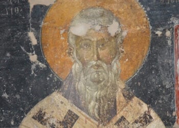 Τοιχογραφία με παράσταση του Aγίου Βλασίου, αρχές 14ου αι. (πηγή: Εφορεία Αρχαιοτήτων Βέροιας)