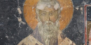 Τοιχογραφία με παράσταση του Aγίου Βλασίου, αρχές 14ου αι. (πηγή: Εφορεία Αρχαιοτήτων Βέροιας)