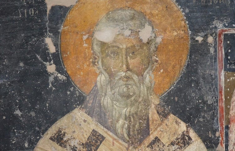 Τοιχογραφία με παράσταση του Aγίου Βλασίου, αρχές 14ου αι. (πηγή: Εφορεία Αρχαιοτήτων Βέροιας)