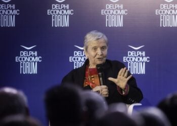 Η Ελένη Γλύκατζη-Αρβελέρ στο Οικονομικό Συνέδριο των Δελφών (φωτ.: EUROKINISSI/Γιάννης Παναγόπουλος)