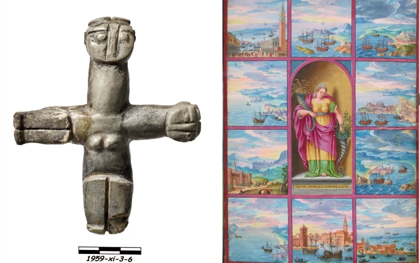 Ειδώλιο που θα παρουσιαστεί στο Λούβρο και σχέδια που αποκαλύπτουν πώς είδαν οι Γάλλοι την Κύπρο (φωτ.: facebook/Chypre en France)