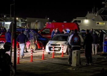 Διασώστες και πλήθος κόσμου στο λιμάνι της Χίου (φωτ.: EUROKINISSI/Κώστας Αναγνώστου)