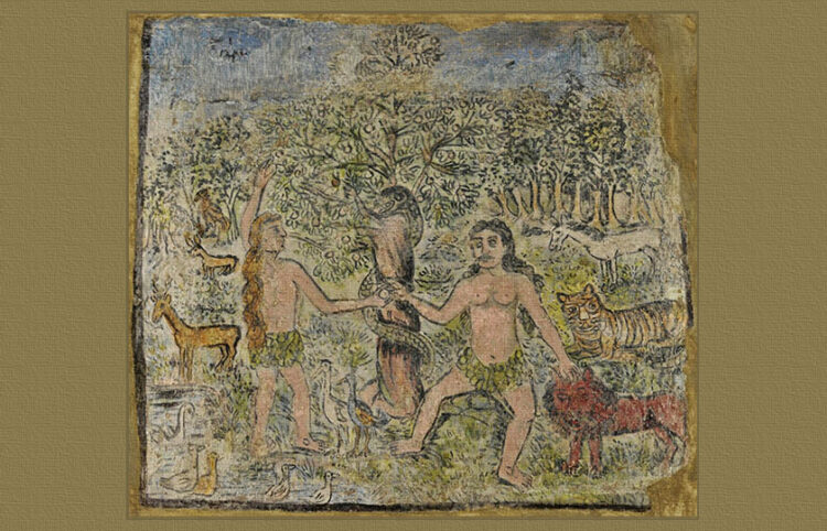 Ο Αδάμ και η Εύα στον Παράδεισο, διά χειρός Θεόφιλου Χατζημιχαήλ (πηγή: nationalgallery.gr)
