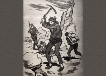 Σκίτσο του Βύρωνα Απτόσογλου για τα αμελέ ταμπουρού, από το βιβλίο του Γ.Ν. Λαμψίδη «Τοπάλ Οσμάν»