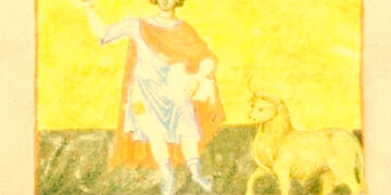 Απρίλιος. Μικρογραφία του μήνα από το χειρόγραφο Τυπικό της Μονής του Αγίου Ευγενίου Τραπεζούντας [1346]. Μητροπολίτου Τραπεζούντος Χρύσανθου, «Η Εκκλησία Τραπεζούντος». Από το Αρχείον Πόντου, του 1933 (πηγή: Επιτροπή Ποντιακών Μελετών)