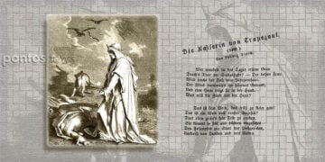 Το χαρακτικό του Wilhelm Obermann που συνοδεύει το ποίημα, και οι δύο πρώτες στροφές (εικ.: Χριστίνα Κωνσταντάκη)