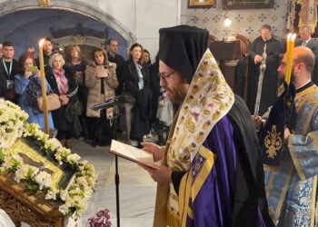 Ο μητροπολίτης Αγκύρας Γρηγόριος στην Παναγία των Βλαχερνών, Γ' Στάση των Χαιρετισμών. Παρασκευή 13 Μαρτίου 2026 (φωτ.: Φως Φαναρίου)