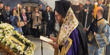 Ο μητροπολίτης Αγκύρας Γρηγόριος στην Παναγία των Βλαχερνών, Γ' Στάση των Χαιρετισμών. Παρασκευή 13 Μαρτίου 2026 (φωτ.: Φως Φαναρίου)