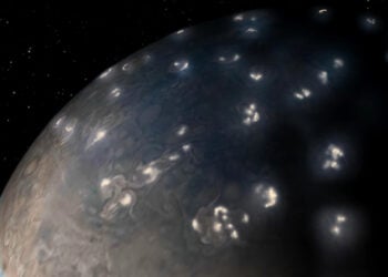 Καλλιτεχνική απεικόνιση κεραυνών στον πλανήτη Δία (πηγή: NASA / JPL-Caltech/SwRI / JunoCam)