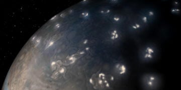 Καλλιτεχνική απεικόνιση κεραυνών στον πλανήτη Δία (πηγή: NASA / JPL-Caltech/SwRI / JunoCam)