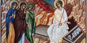 Οι Μυροφόρες και ο Άγγελος στον Ταφό του Ιησού (εικ.: monastiriaka.gr)