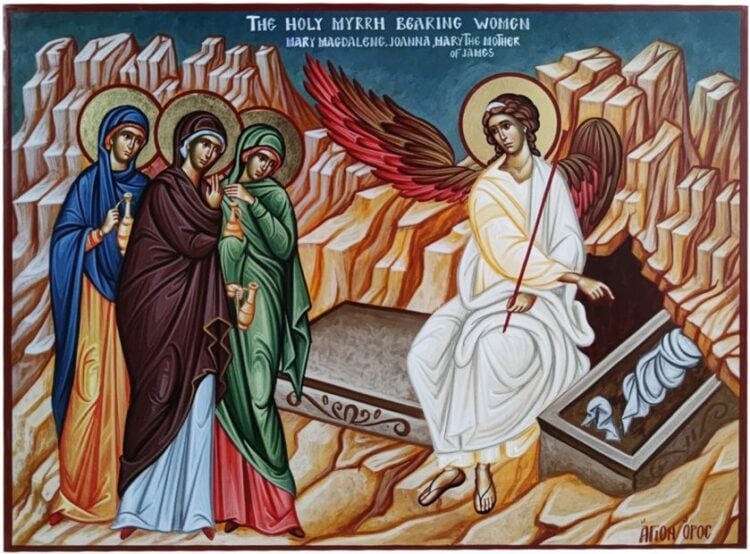 Οι Μυροφόρες και ο Άγγελος στον Ταφό του Ιησού (εικ.: monastiriaka.gr)