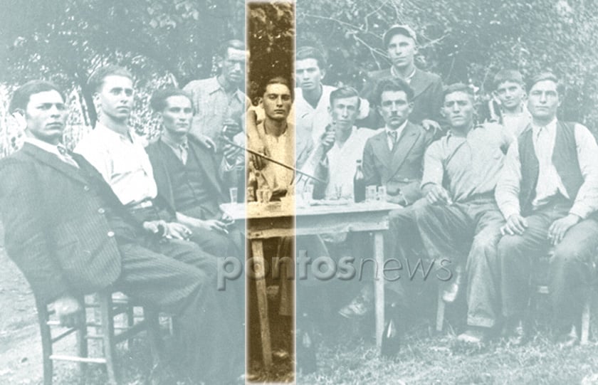 Παρέα νέων στον Καταχά,* άγνωστο ποια χρονιά. Στη λύρα ο νεαρός Γώγος Πετρίδης (πηγή: facebook / Καταχάς Πιερίας / Ένα χωριό μια ιστορία – Ανάρτηση: Panagiotis Koulaouzidis – Επεξεργασία: Χριστίνα Κωνσταντάκη)