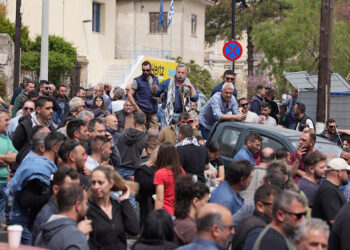 Στιγμιότυπο από την κινητοποίηση των κτηνοτρόφων της Λέσβου. 14 Απριλίου 2026 (φωτ.: Facebook / Στο Νησί)