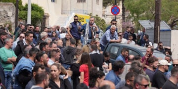 Στιγμιότυπο από την κινητοποίηση των κτηνοτρόφων της Λέσβου. 14 Απριλίου 2026 (φωτ.: Facebook / Στο Νησί)