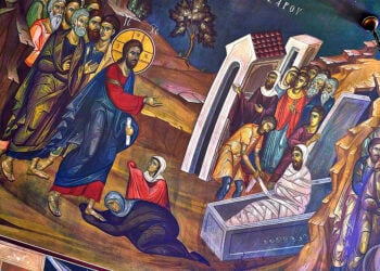 Η ανάσταση του Λαζάρου όπως έχει ιστορηθεί στο ναό του Αγίου Φιλίππου Βλασσαρούς, στο Μοναστηράκι (πηγή: George E. Koronaios / commons.wikimedia.org)