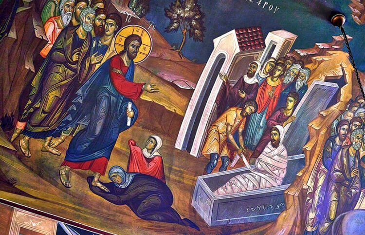 Η ανάσταση του Λαζάρου όπως έχει ιστορηθεί στο ναό του Αγίου Φιλίππου Βλασσαρούς, στο Μοναστηράκι (πηγή: George E. Koronaios / commons.wikimedia.org)