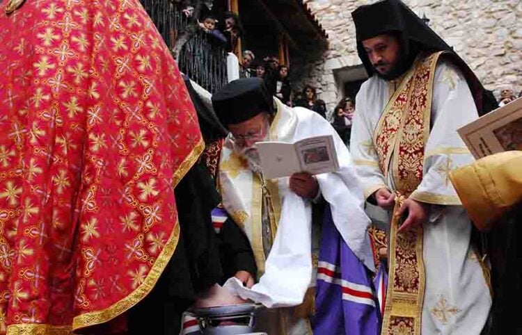 Aναπαράσταση του Ιερού Νιπτήρος στη σταυροπηγιακή Μονή Αγίου Νικολάου Βαρσών, που βρίσκεται στο όρος Κτενιάς κοντά στην Τρίπολη (φωτ.: EUROKINISSI / Eυάγγελος Μπουγιώτης)