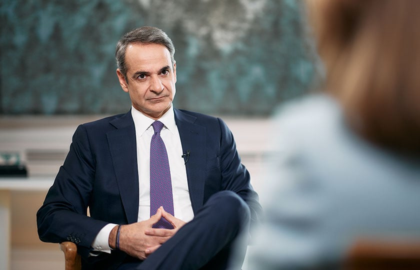 Ο Κυριάκος Μητσοτάκης κατά τη διάρκεια συνέντευξης. Πέμπτη 12 Μαρτίου 2026 (φωτ.: Γραφείο Τύπου Πρωθυπουργού / Δημήτρης Παπαμήτσος)