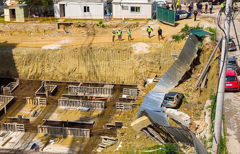 Καθίζηση στην περιοχή του εργοταξίου για την ανάπλαση των Στάβλων Παπάφη, στη Θεσσαλονίκη, Δευτέρα 20 Απριλίου 2026 (φωτ.: ΜΟΤΙΟΝΤΕΑΜ / Βασίλης Βερβερίδης)