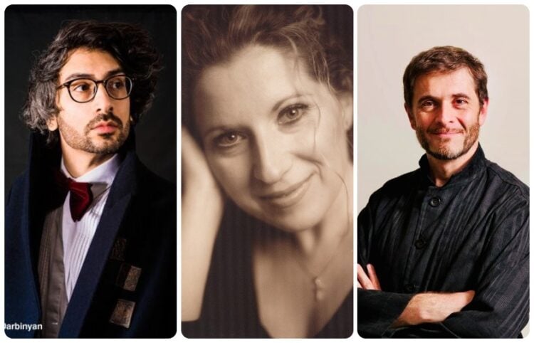 O πιανίστας Hayk Melikian, η σοπράνο Σιρανούς Τσαλικιάν  Melikian και ο Γάλλος μαέστρος Philippe Forget (πηγή: Μέγαρο Μουσικής Θεσσαλονίκης)