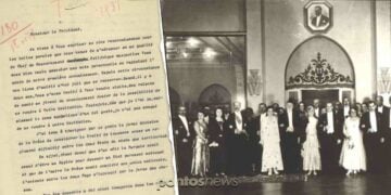 Η προσφώνηση του Ελευθέριου Βενιζέλου στον Μουσταφά Κεμάλ στα γαλλικά (γλώσσα της διπλωματίας). Στη φωτογραφία διακρίνεται ο Βενιζέλος με τη σύζυγό του Έλενα και ο Κεμάλ, στην Άγκυρα τον Οκτώβρη του 1930 (φωτ.: venizelosarchives.gr/ εικ.: Αλεξία Ιωαννίδου)