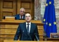 Ο Νίκος Δένδιας μιλάει στην Αίθουσα της Γερουσίας, στη Βουλή, στο πλαίσιο της εκδήλωσης μνήμης που διοργάνωσε η Παμποντιακή Ομοσπονδία Ελλάδος για τη 19η Μαΐου 1919 (φωτ.: Τατιάνα Μπόλαρη/ EUROKINISSI)