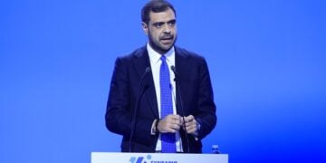 Ο Παύλος Μαρινάκης κατά τη δεύτερη ημέρα εργασιών του 16ου Τακτικού Συνεδρίου της Νέας Δημοκρατίας, στο Metropolitan Expo, στις 16 Μαΐου 2026 (φωτ.: Γιώργος Κονταρίνης/EUROKINISSI)
