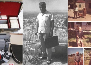 Ο εξοπλισμός, ο ερευνητής, οι πληροφορητές του (πηγή φωτ.: facebook / Επιτροπή Ποντιακών Μελετών)