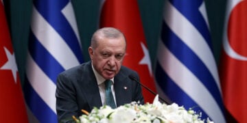 Ο Ρετζέπ Ταγίπ Ερντογάν σε κοινή συνέντευξη Τύπου με τον Κυριάκο Μητσοτάκη, μετά τη συνάντησή τους στην Άγκυρα στις 11 Φεβρουαρίου 2026 (φωτ.: EPA / Necati Savas)